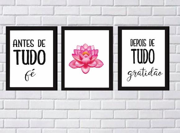kit com 3 Placas decorativas Fé Gratidão 20x30cm