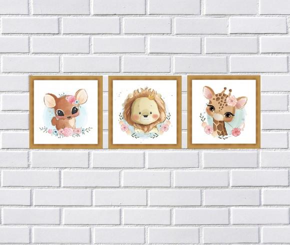 kit com 3 Placas decorativas safari infantil em mdf