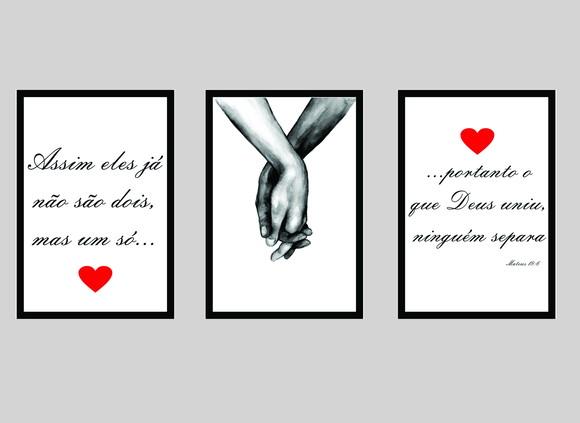 kit com 3 Placas decorativas Mateus 19:6 em mdf
