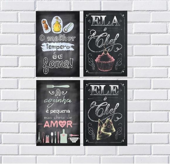 kit com 8 Placas decorativas cozinha efeito quadro giz mdf