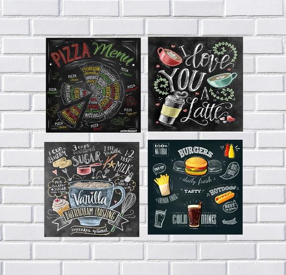 kit com 4 Placa Decorativa cozinha efeito quadro giz em mdf
