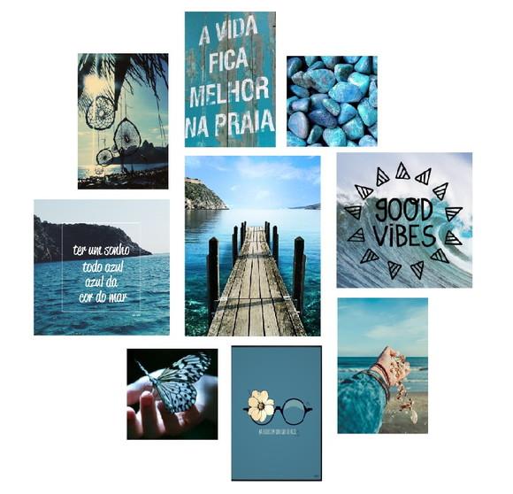 Kit com 9 Placas decorativas mar good vibes em mdf