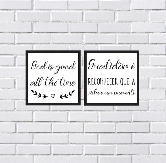 kit com 2 Placas decorativas Deus é bom o tempo todo em mdf