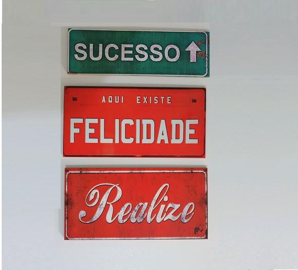 kit com 3 Placas decorativas love amor felicidade em mdf