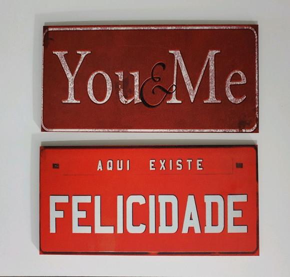 kit com 2Placas decorativas you e me felicidade em mdf