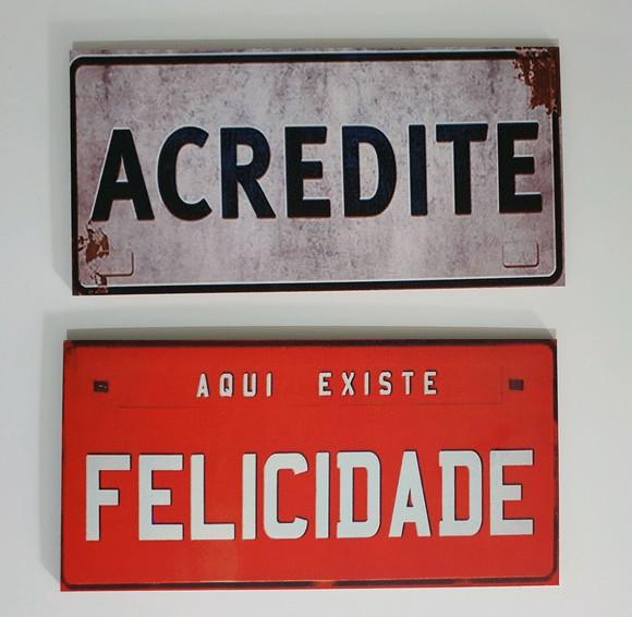 kit com 2 Placas decorativas acredite realize em mdf