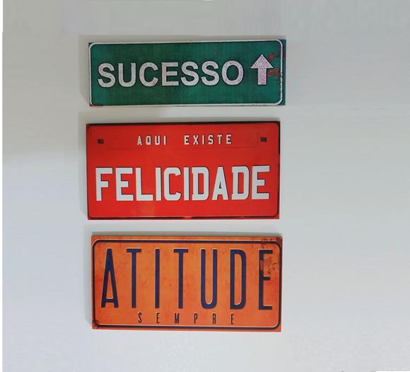 kit com 3 Placas decorativas love amor felicidade em mdf