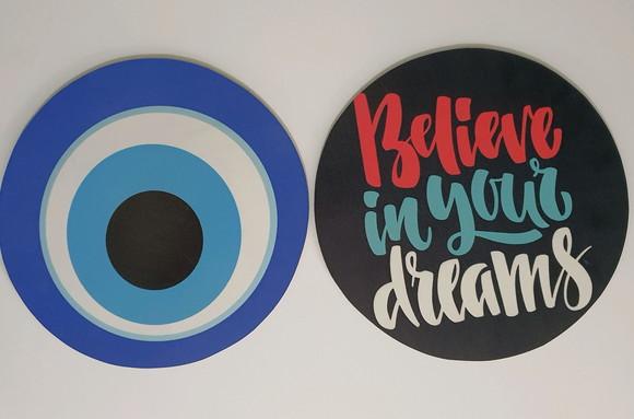 kit com 2 Placas decorativas redondas em mdf