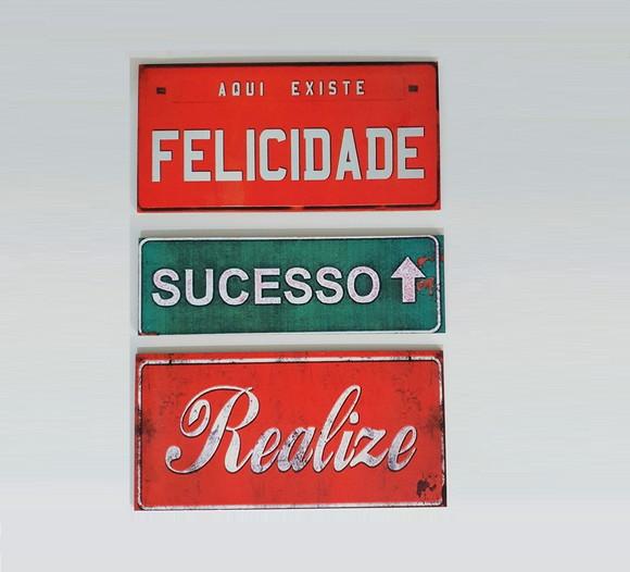 kit com 3 Placas decorativas love amor felicidade em mdf
