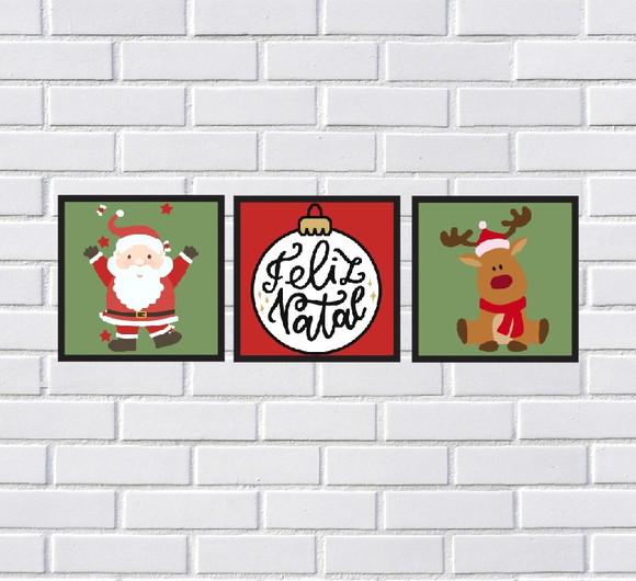 Kit com 3 Placas Decorativas Natal 20x20