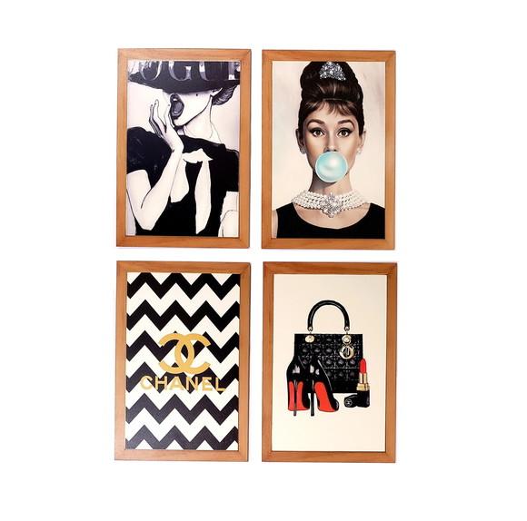 kit com 4 Placas decorativas maquiagem salão pinup 30x40cm