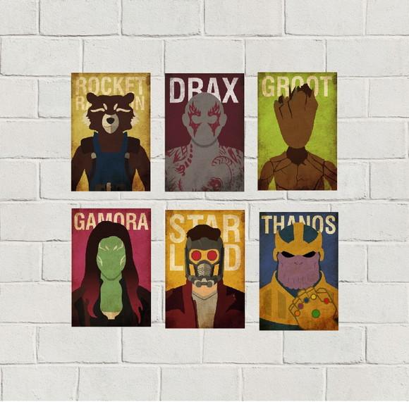 kit com 6 Placas decorativas Guardiões da Galáxia em mdf