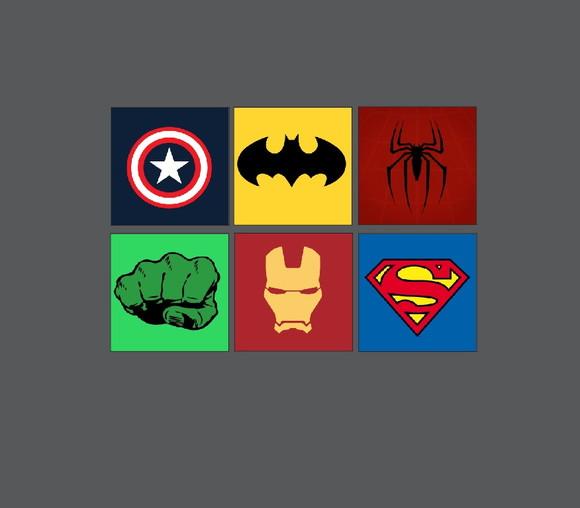 kit com 6 Placas decorativas símbolos heróis em mdf 20x20