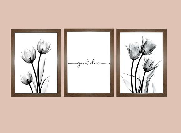 kit com 3 Placas decorativas gratidão flores em Mdf 30x40