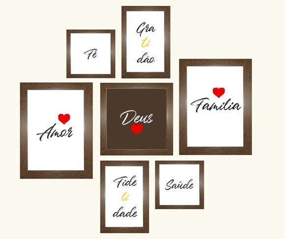 Kit com 7 Placas decorativas Deus Família gratidão em mdf