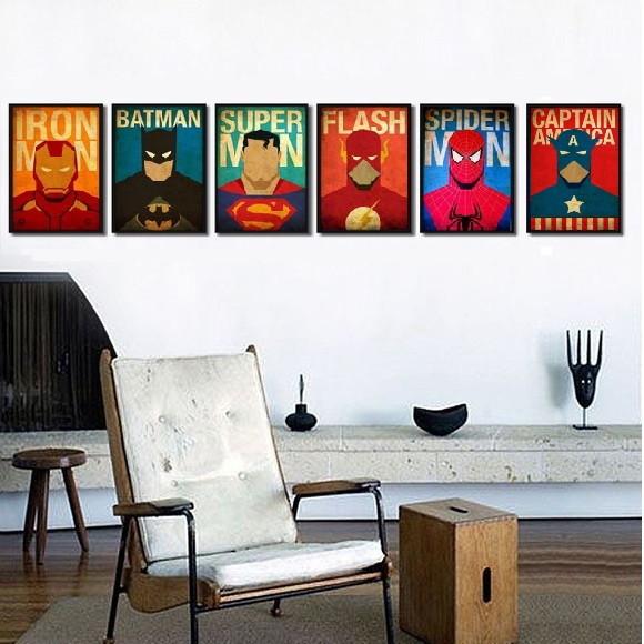 kit com 6 Placas decorativas super heróis em Mdf 20x30