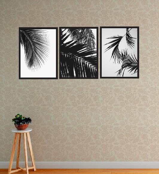 kit com 3 Placas decorativas folhagens em mdf 30x40