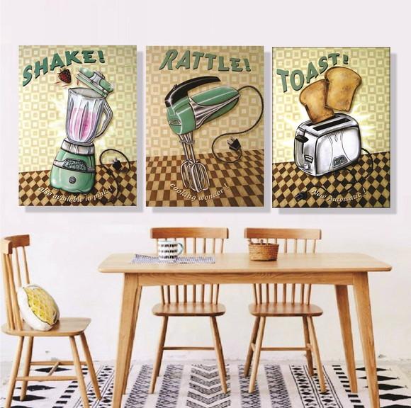 kit com 3 Placas decorativas utensílios cozinha 30x40cm