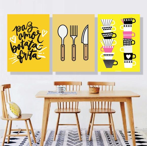 kit com 3 Placas decorativas cozinha em mdf 30x40cm