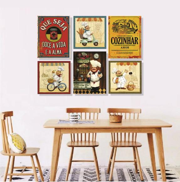 kit com 6 Placas decorativas cozinha cozinheiro 20x30cm