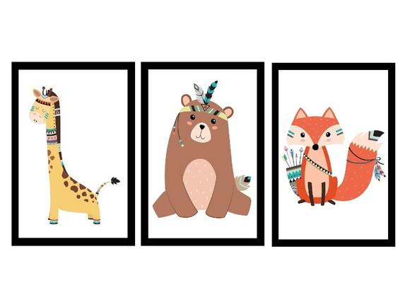 kit com 3 Placas decorativas safari infantil em MDF