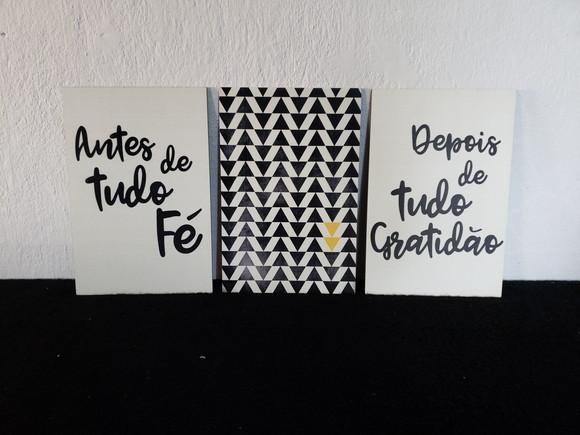 kit com 3 Placas decorativas fé e gratidão em mdf