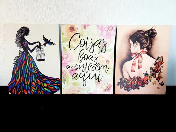 kit com 3 Placas decorativas coisas boas acontecem em mdf