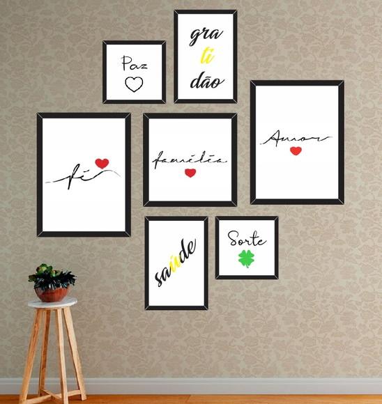 kit com 7 Placas decorativas fé família amor em mdf