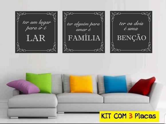 kit com 3 Placas decorativas lar família bênção em MDF