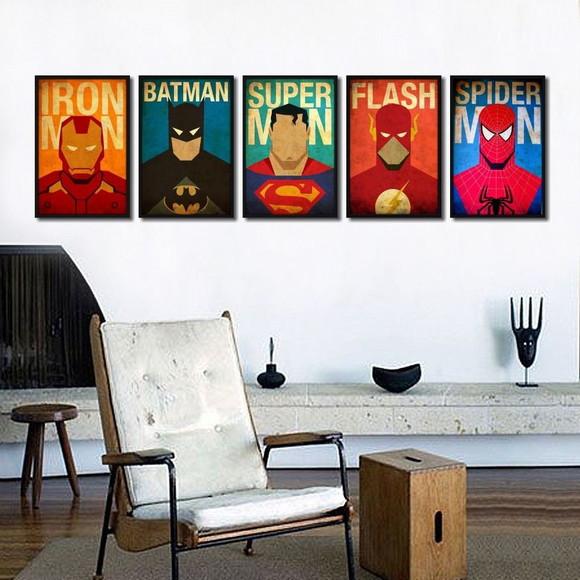 kit com 5 Placas decorativas super heróis 20x30cm