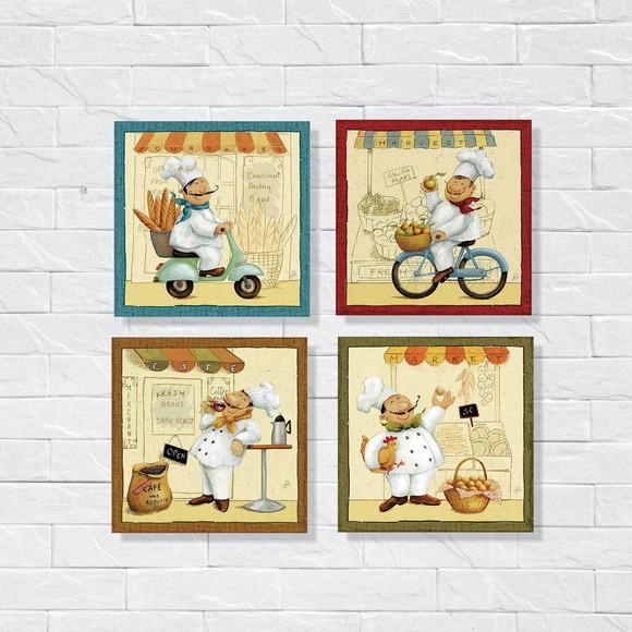 kit 4 Placas decorativas cozinha cozinheiro em MDF 20x20cm