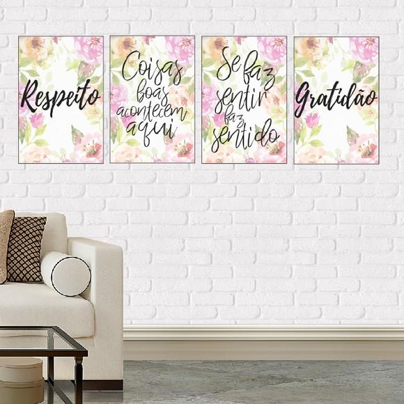 kit com 4 Placas decorativas respeito gratidão frases em mdf