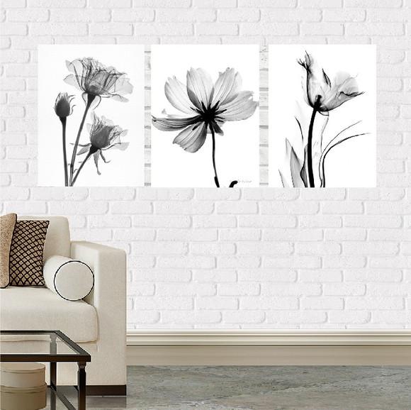 kit com 3 Placas Decorativas flores sombra em MDF
