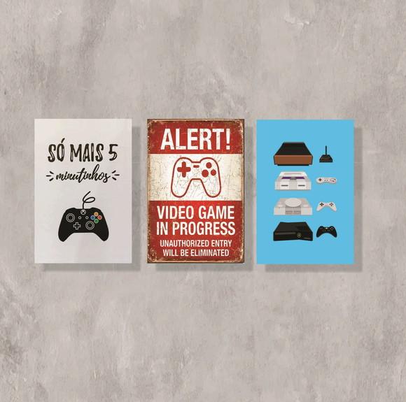 kit com 3 Placas decorativas game jogos vídeo game em mdf