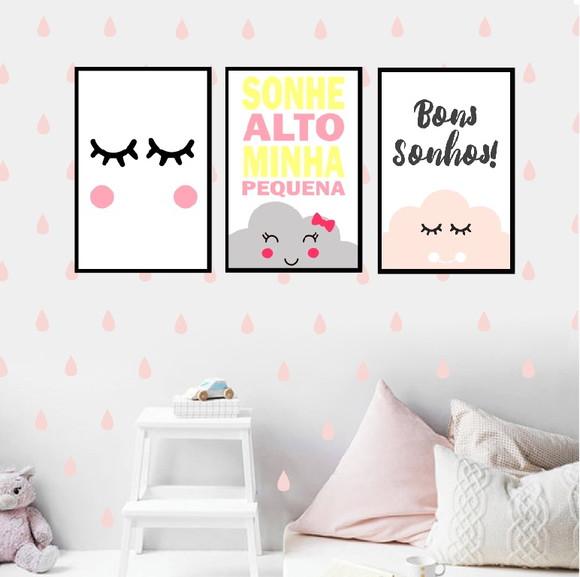 kit com 3 Placas decorativas sonhe alto minha pequena MDF