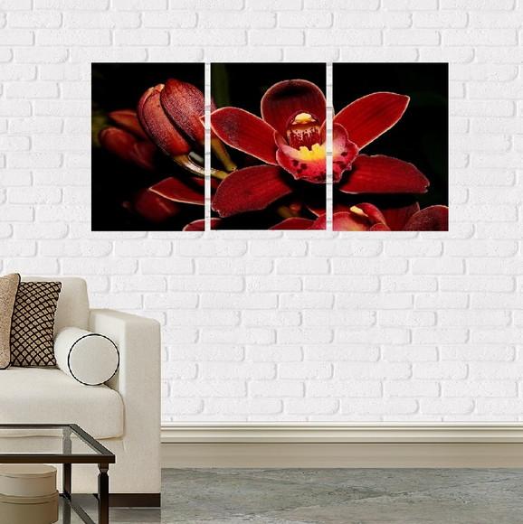 kit com 3 Placas Decorativas orquídea vermelha em mdf