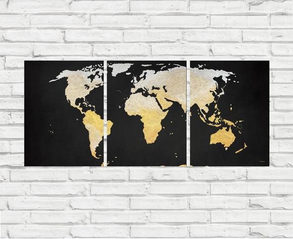 kit com 3 Placas decorativas mosaico mapa mundi em MDF