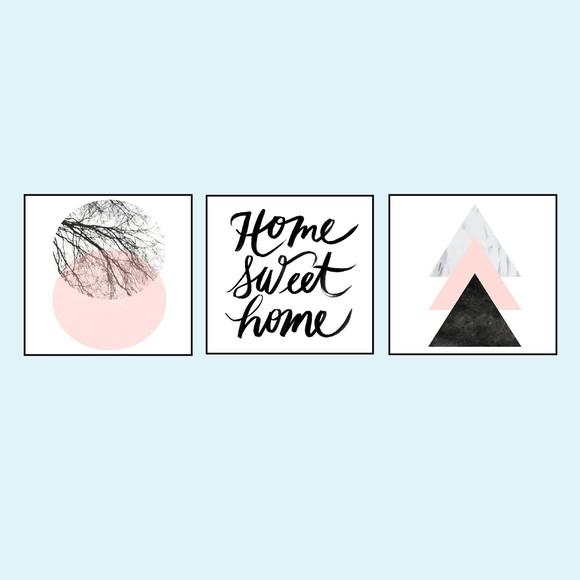 kit com 3 Placas decorativas geométricas home Sweet home MDF