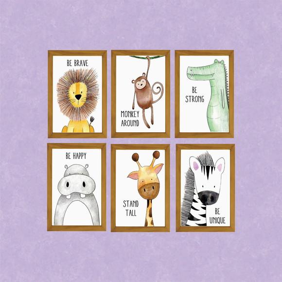 kit 6 Placas decorativas safári inglês em MDF 20x30cm
