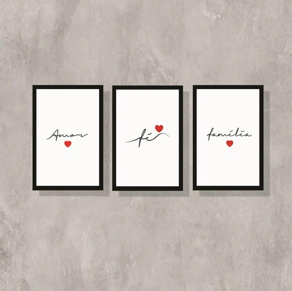Placas decorativas amor fé família em mdf borda preta