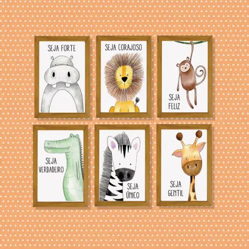 kit 6 Placas decorativas safári infantil português 20x30cm