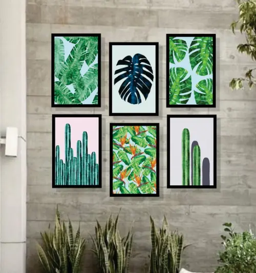 kit com 6 Placas decorativas cactos plantas 30x40cm