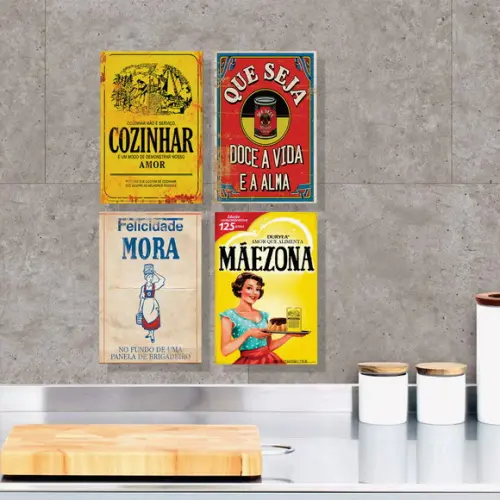 kit com 4 Placas decorativas cozinha decorada 20x30cm