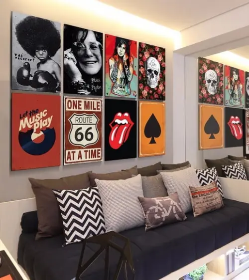 kit com 8 Placas decorativas musica bandas rock mdf 20x30cm