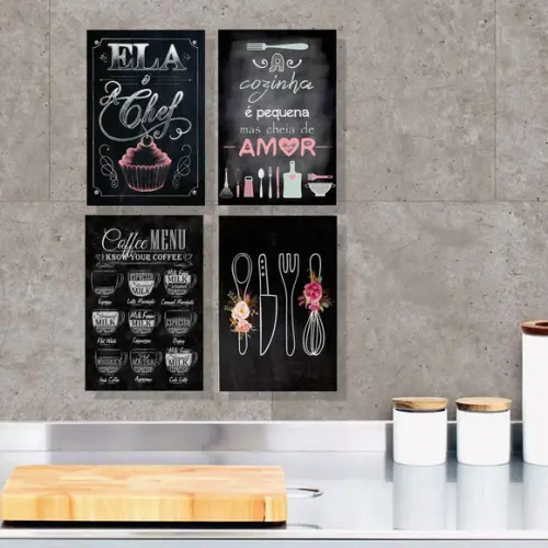kit com 4 Placas decorativas cozinha efeito de giz 20x30cm