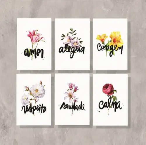kit com 6 Placas decorativas flores amor alegria em mdf