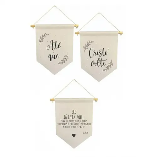 Kit com 3 Flamulas Decorativas para Casamento 30x40cm