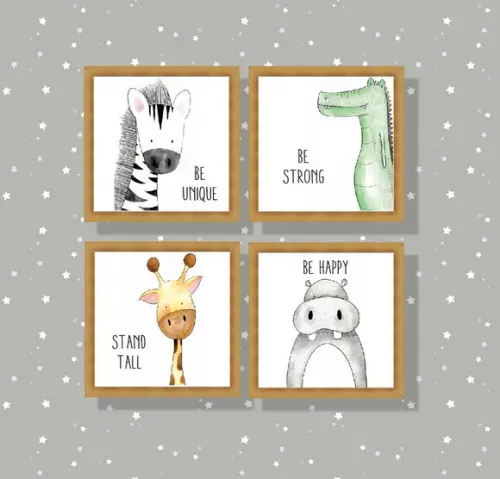 Kit com 4 Placas Decorativas Safari Infantil 20x20cm