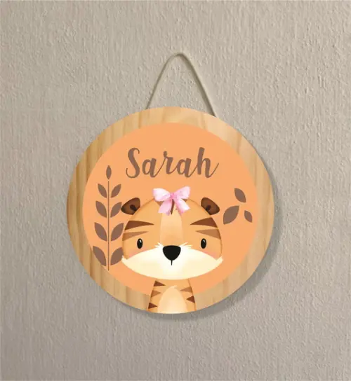 Placa Decoração Infantil Porta Maternidade Safari Tigre