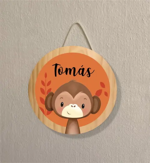 Placa Decoração Infantil Porta Maternidade Safari Macaco mdf